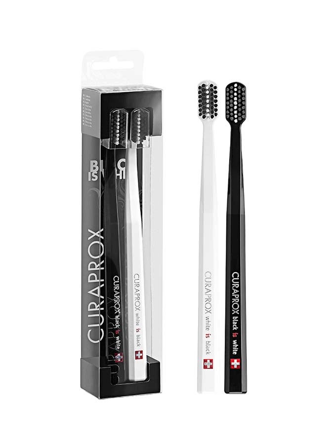 CURAPROX Black Is White Ultra-Soft Toothbrushes - Pack Of 2 I Gentle Cleaning For Brighter Teeth & Gums I Ideal For Plaque Removal I Black And White - Image 1